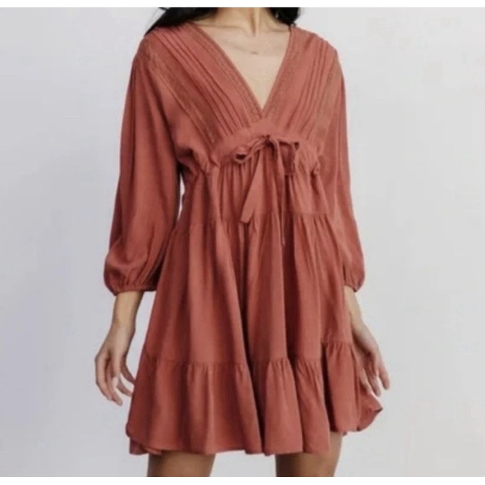 Baltic Born Amelia Boho Mini‎ Dress Rust Size L Cottagecore NWT